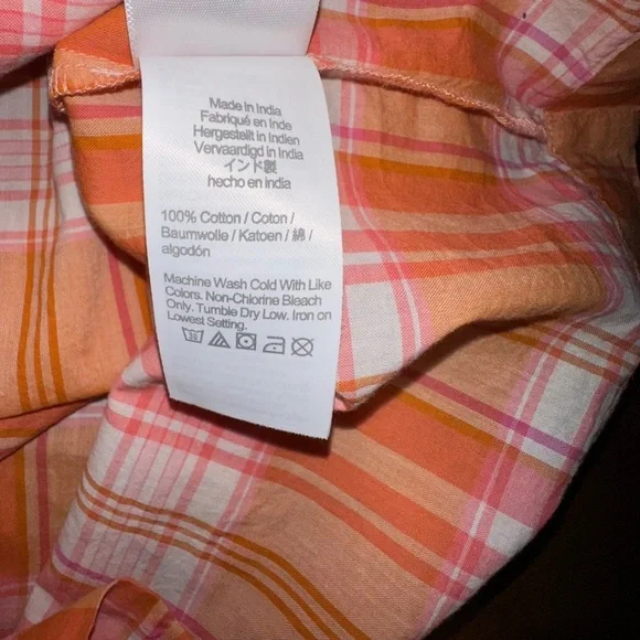 J. Crew Madras Plaid Ruffle Tie-Back 100% Cotton Orange Blouse Top ~ M ~ NWT - Picture 7 of 9